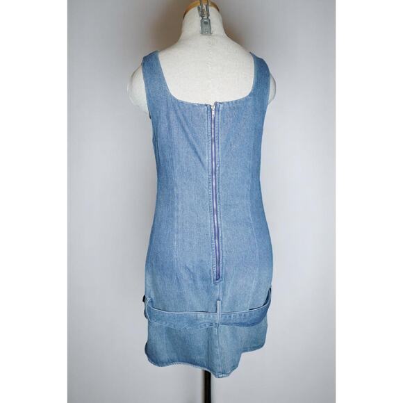 LE LIS Denim Mini Dress M Belted Tank Sleeveless Square Neck Blue Y2K Casual - Picture 10 of 16
